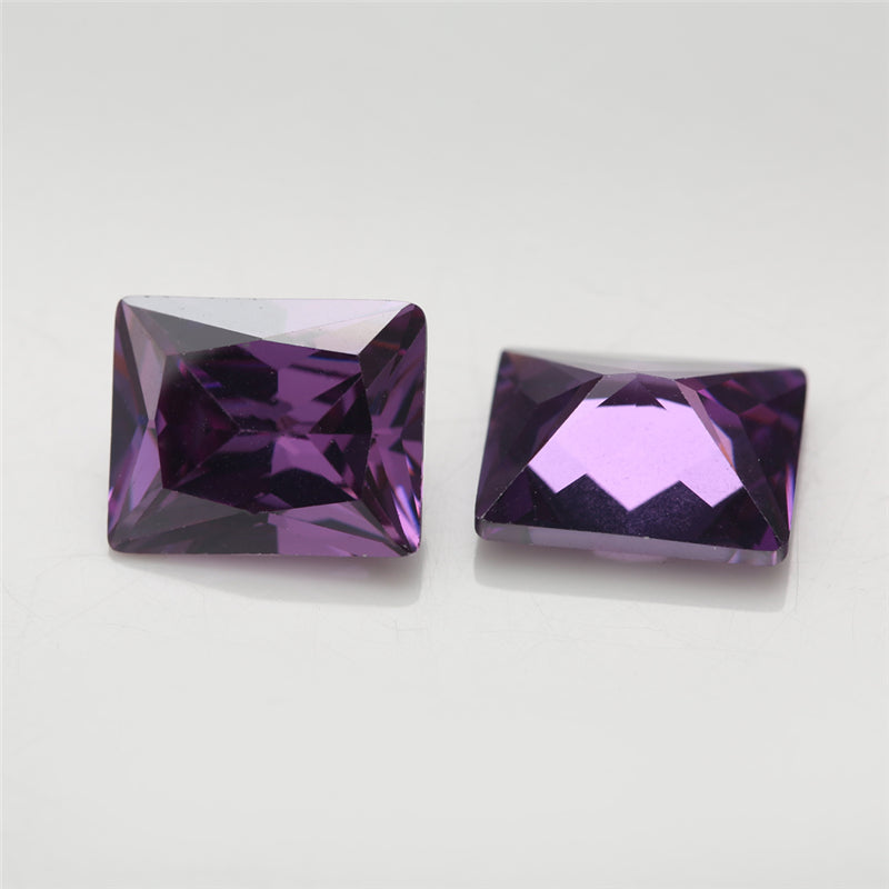 50pcs 3x5-10x12mm 5A Rectangle Cut Amethyst Color CZ Stone Loose Cubic Zirconia Synthetic Gemstone for Jewelry