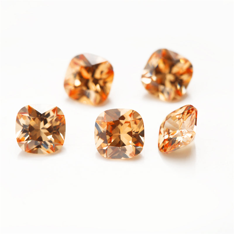 50pcs 4x4~10x10mm 5A Cushion Cut Champagne CZ Stone Loose Cubic Zirconia Synthetic Gemstone for Jewelry