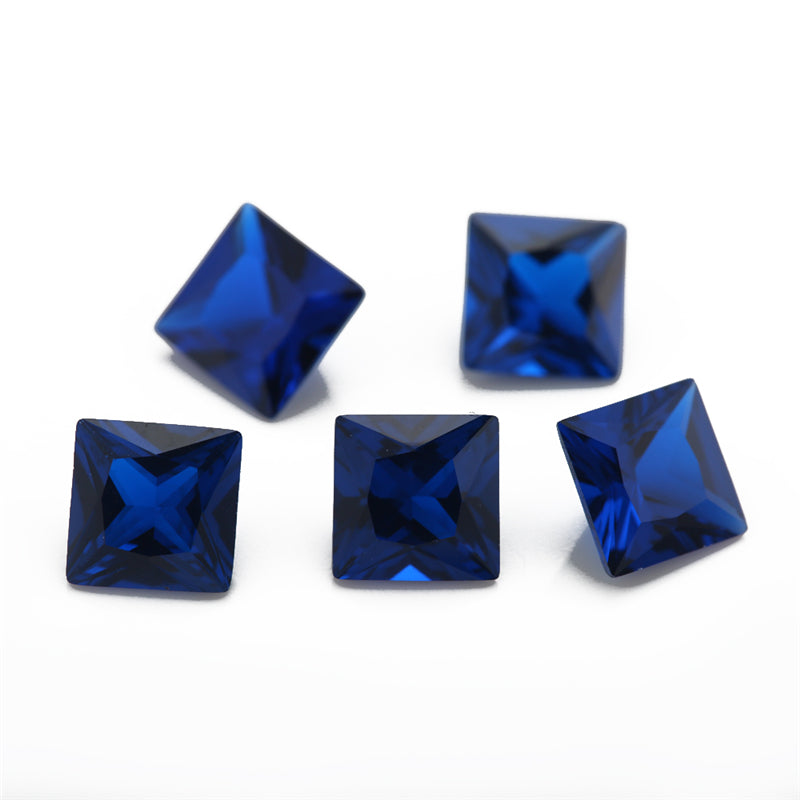 Size 3x3~10x10mm Square Princess Cut 113# Color Blue Stone Loose Spinel Synthetic Gemstone for Jewelry