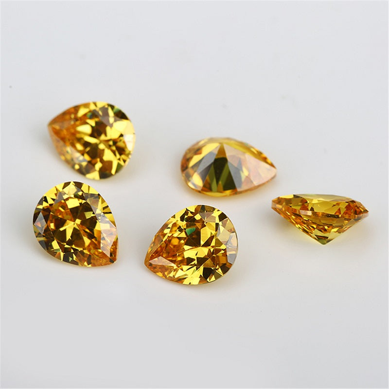 Size 3x5~10x12mm 5A Pear Cut Golden Yellow CZ Stone Loose Cubic Zirconia Synthetic Gemstone for Jewelry