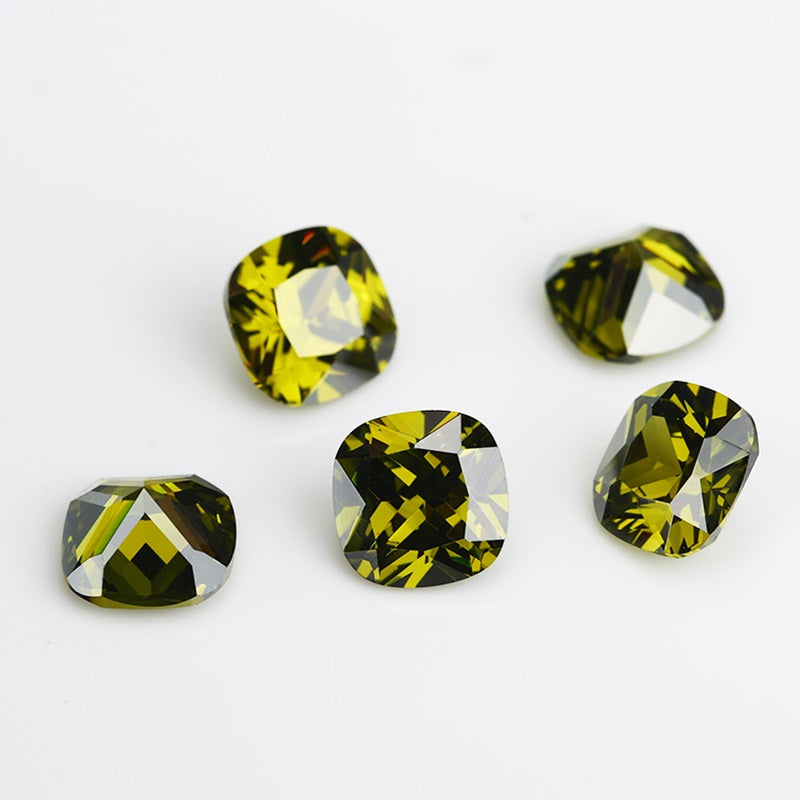 50pcs 4x4~10x10mm 5A Cushion Cut Olive Green CZ Stone Loose Cubic Zirconia Synthetic Gemstone for Jewelry