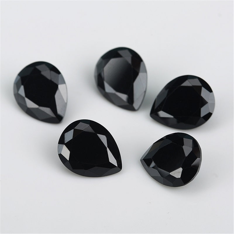 50pcs 2x3-10x12mm 5A Pear Cut Black CZ Stone Loose Cubic Zirconia Synthetic Gemstone for Jewelry