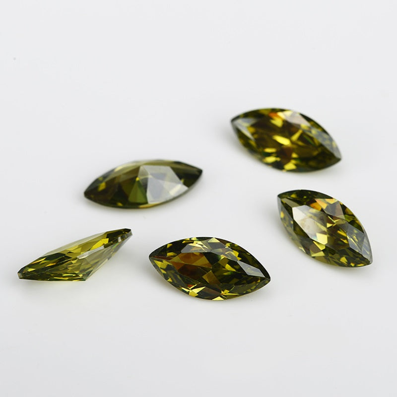 Size 1.5x3~10x20mm 5A Marquise Cut Olive Green CZ Stone Loose Cubic Zirconia Synthetic Gemstone for Jewelry