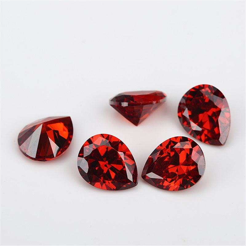 50pcs 2x3~10x12mm 5A Pear Cut Garnet Color CZ Stone Loose Cubic Zirconia Synthetic Gemstone for Jewelry