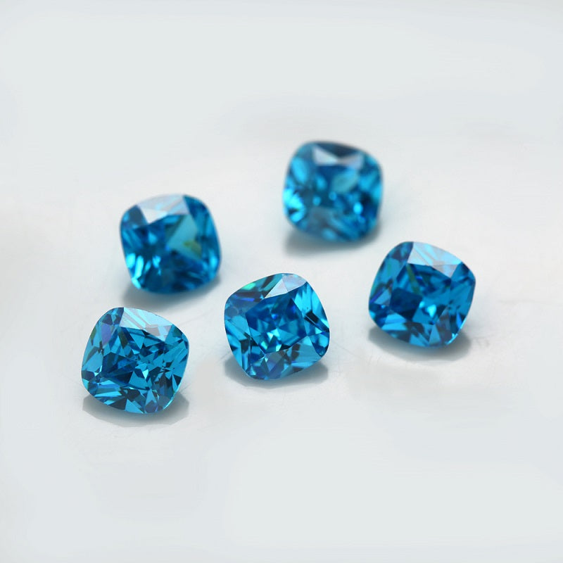 Size 4x4-10x10mm 5A Cushion Cut Sea Blue CZ Stone Loose Cubic Zirconia Synthetic Gemstone for Jewelry