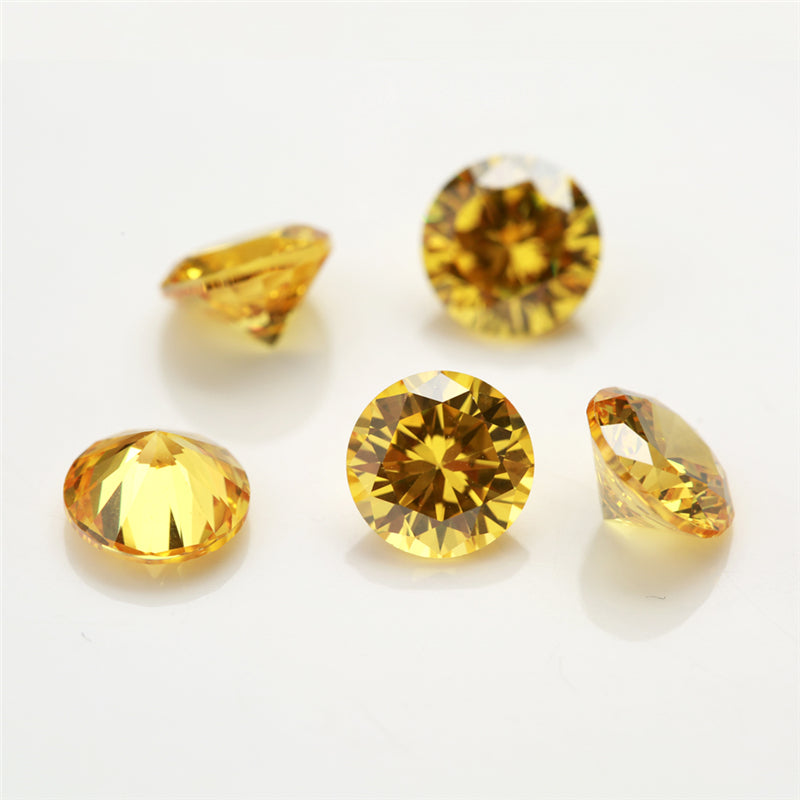 Size 0.8-12.0mm 5A Round Cut Golden Yellow CZ Stone Loose Cubic Zirconia Synthetic Gemstone for Jewelry