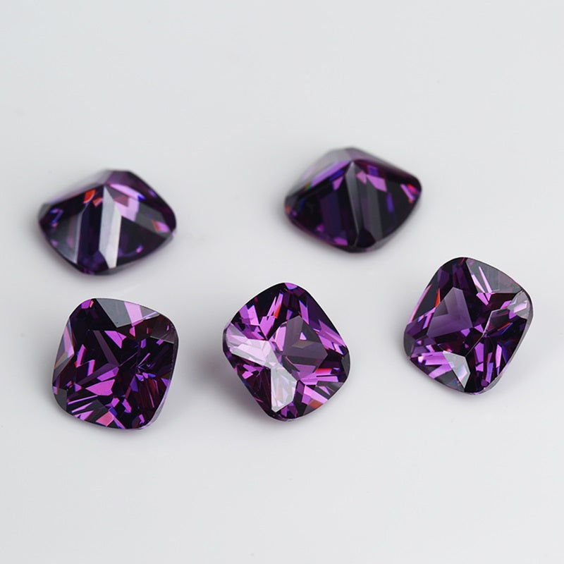50pcs 4x4~10x10mm 5A Cushion Cut Amethyst Color CZ Stone Loose Cubic Zirconia Synthetic Gemstone for Jewelry
