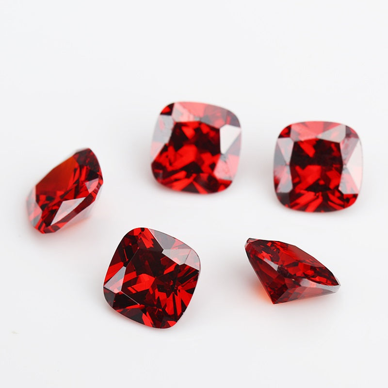 50pcs 4x4~10x10mm 5A Cushion Cut Garnet Color CZ Stone Loose Cubic Zirconia Synthetic Gemstone for Jewelry