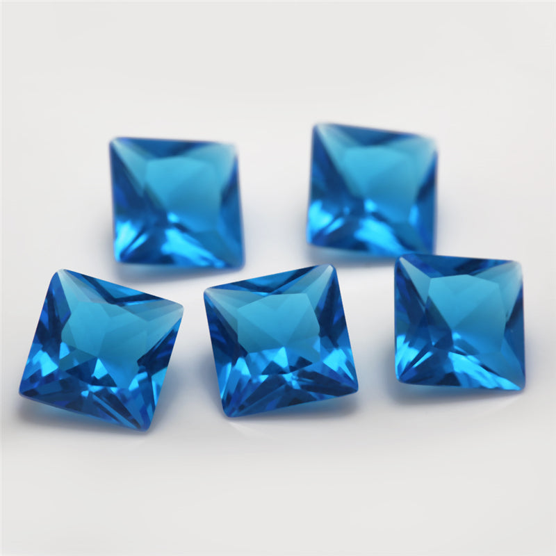 Size 3x3~10x10mm Square Princess Cut Dark Sea Blue Glass Stone Loose Synthetic Gemstone for Jewelry