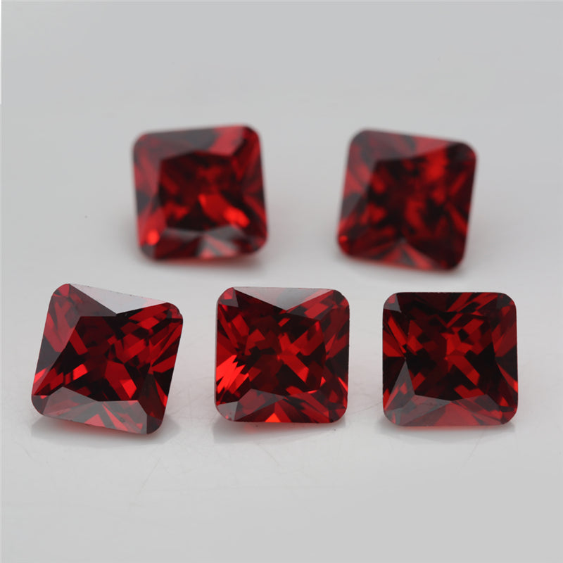 50pcs 3x3~10x10mm 5A Square Octangle Shape Garnet Color CZ Stone Loose Cubic Zirconia Synthetic Gemstone for Jewelry