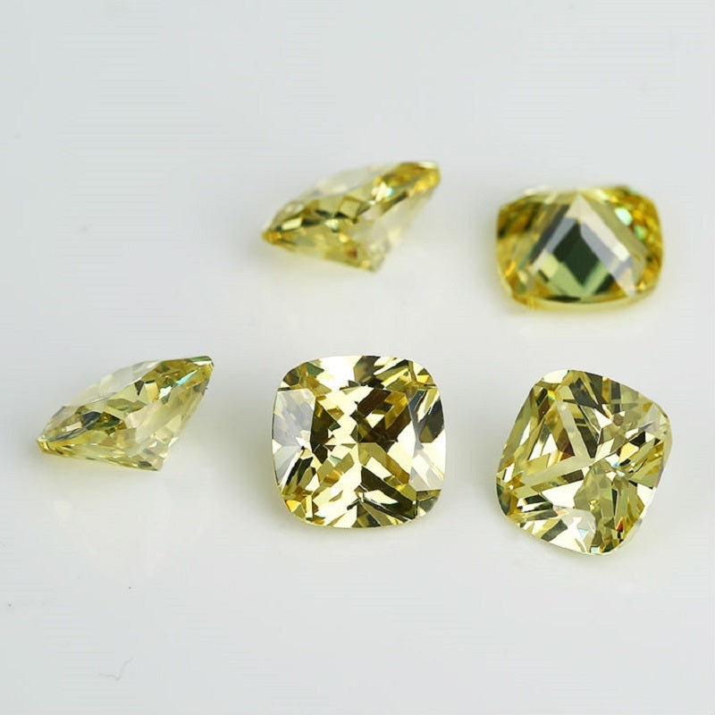 50pcs 4x4~10x10mm 5A Cushion Cut Olive Yellow CZ Stone Loose Cubic Zirconia Synthetic Gemstone for Jewelry