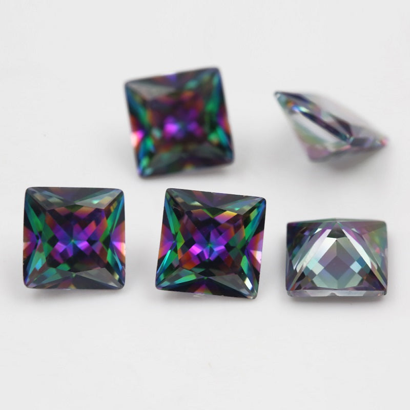 50pcs 3x3-12x12mm 5A Square Princess Cut Plating Mix Color CZ Stone Loose Cubic Zirconia Synthetic Gemstone for Jewelry
