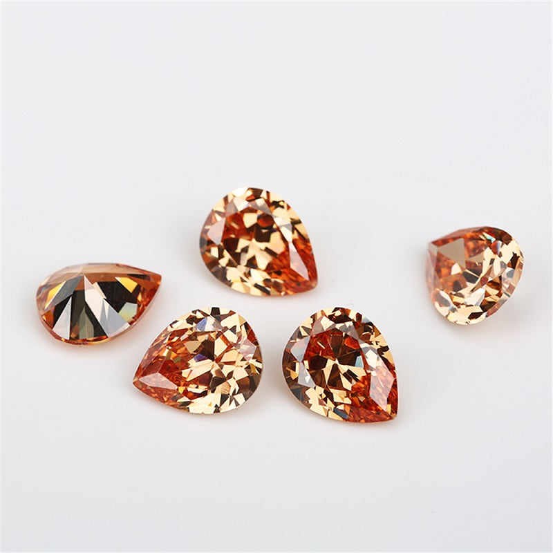 Size 3x5~10x12mm 5A Pear Cut Champagne CZ Stone Loose Cubic Zirconia Synthetic Gemstone for Jewelry