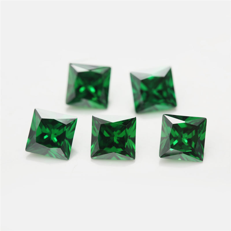 Size 3x3-10x10mm 5A Square Princess Cut Green CZ Stone Loose Cubic Zirconia Synthetic Gemstone for Jewelry Making