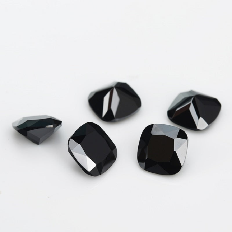50pcs 4x4-10x10mm 5A Cushion Cut Black CZ Stone Loose Cubic Zirconia Synthetic Gemstone for Jewelry