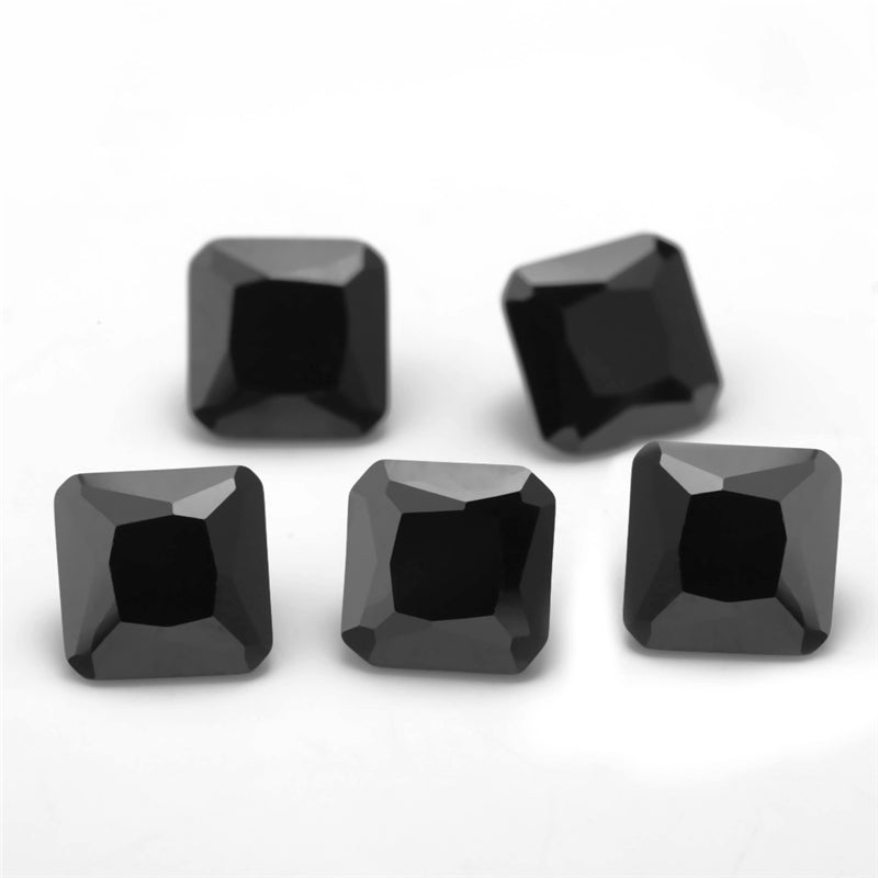 50pcs 3x3-10x10mm 5A Square Octangle Shape Black CZ Stone Loose Cubic Zirconia Synthetic Gemstone for Jewelry