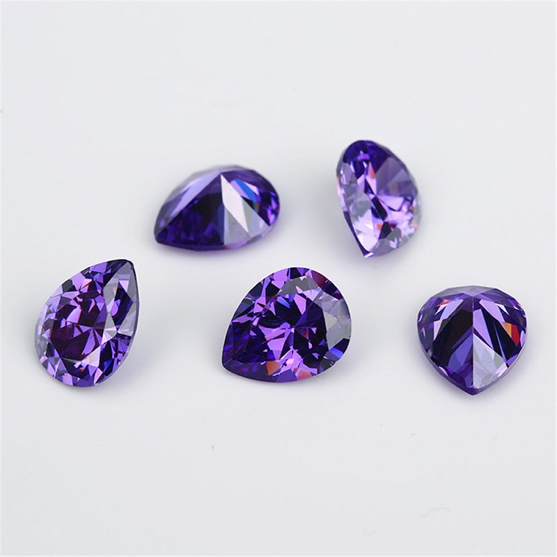 Size 3x5~10x12mm 5A Pear Cut Violet CZ Stone Loose Cubic Zirconia Synthetic Gemstone for Jewelry