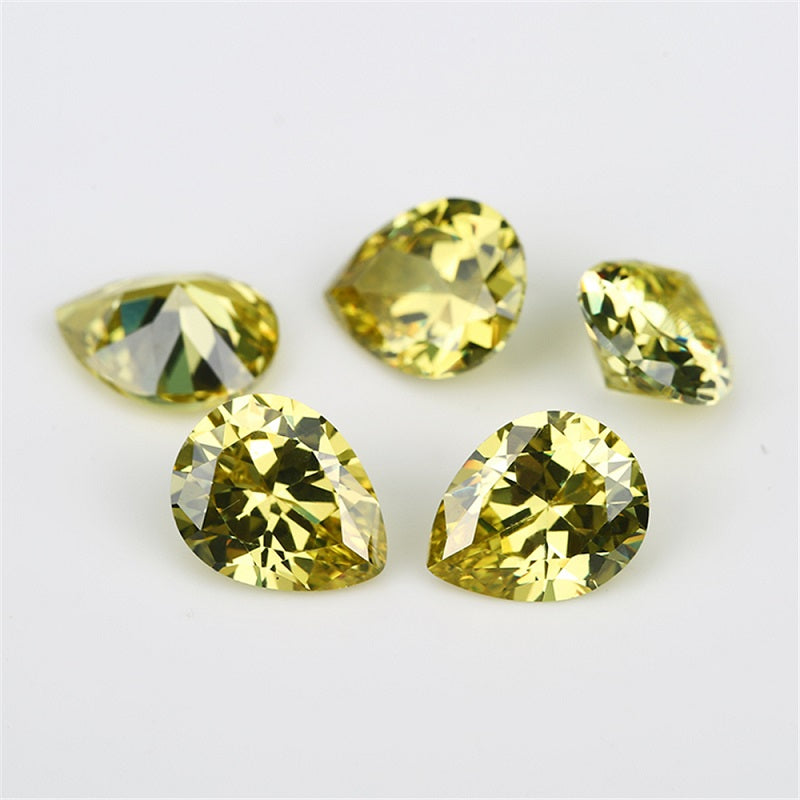 Size 3x5~10x12mm 5A Pear Cut Olive Yellow CZ Stone Loose Cubic Zirconia Synthetic Gemstone for Jewelry