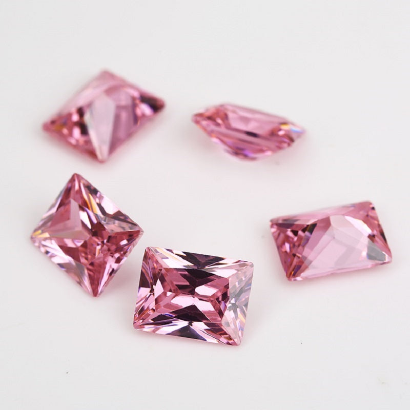 50pcs 3x5~10x12mm 5A Rectangle Cut Pink CZ Stone Loose Cubic Zirconia Synthetic Gemstone for Jewelry