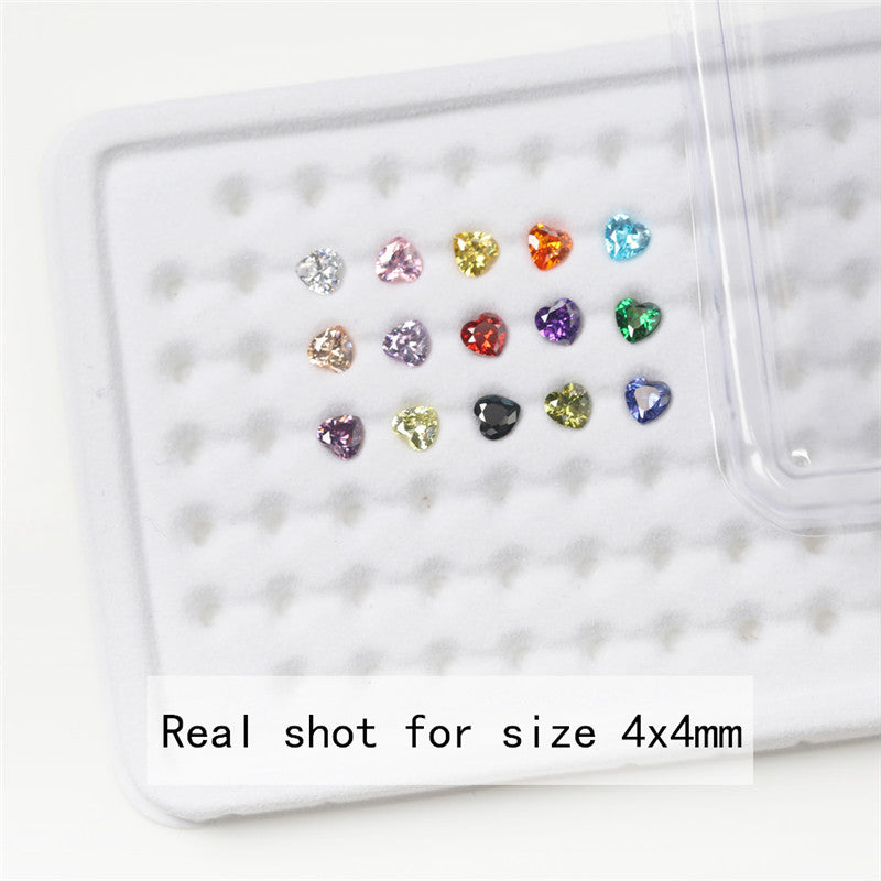 1PCS Per Colors Total 15pcs Size 4x4mm-10x10mm Heart Shape Cubic Zirconia Stone Loose CZ Stones Synthetic Gemstone for Jewelry Making