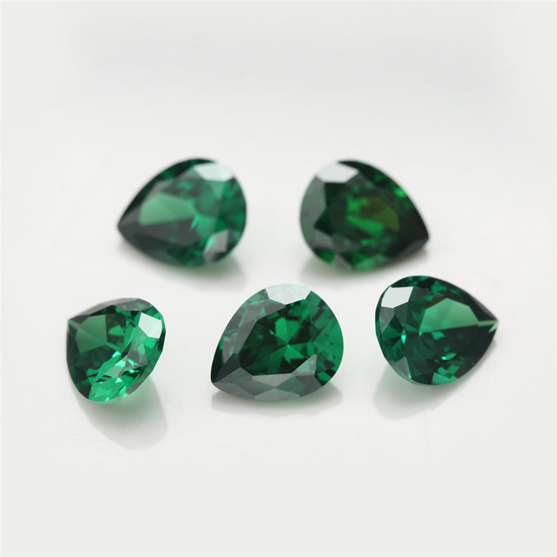 Size 3x5~10x12mm 5A Pear Cut Green CZ Stone Loose Cubic Zirconia Synthetic Gemstone for Jewelry