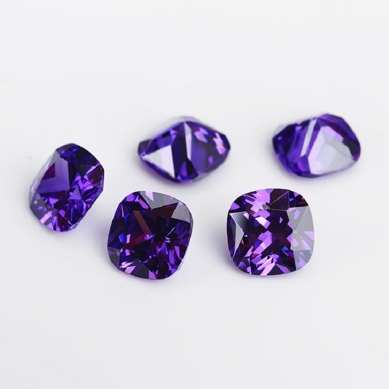 50pcs 4x4~10x10mm 5A Cushion Cut Violet CZ Stone Loose Cubic Zirconia Synthetic Gemstone for Jewelry