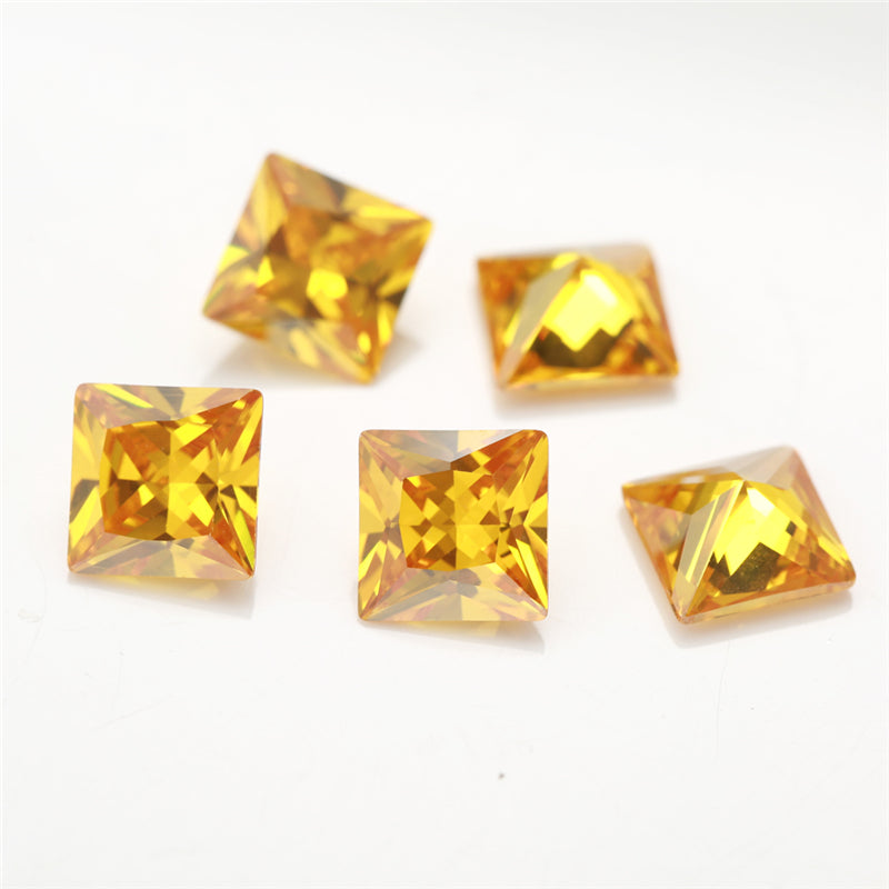 50pcs 1.5x1.5~10x10mm 5A Square Princess Cut Golden Yellow CZ Stone Loose Cubic Zirconia Synthetic Gemstone for Jewelry