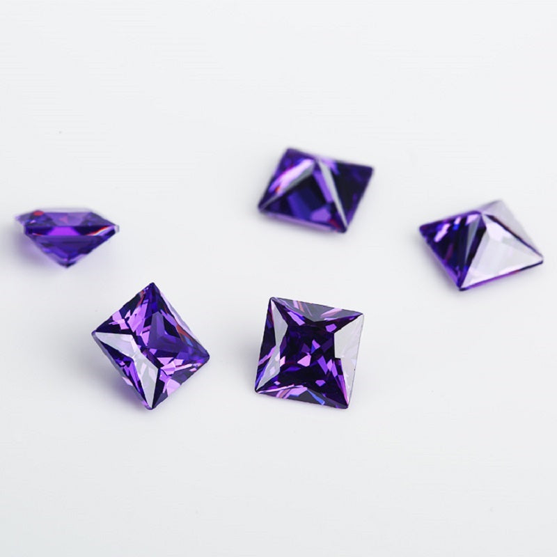 50pcs 1.5x1.5~10x10mm 5A Square Princess Cut Violet CZ Stone Loose Cubic Zirconia Synthetic Gemstone for Jewelry