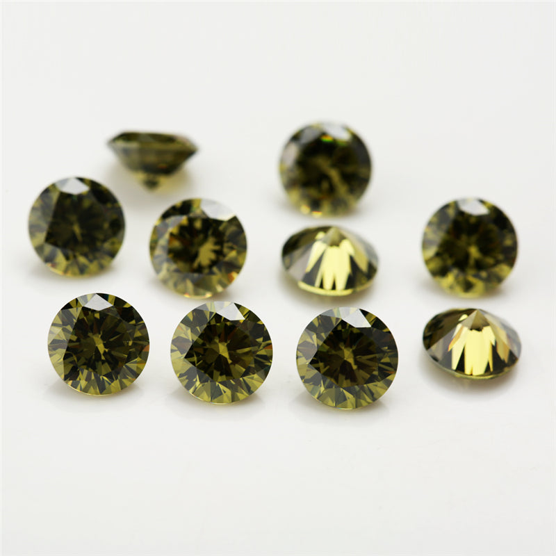 Size 0.8-12.0mm 5A Round Cut Olive Green CZ Stone Loose Cubic Zirconia Synthetic Gemstone for Jewelry