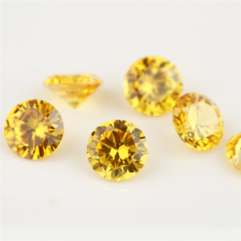 Size 0.8-12.0mm 5A Round Cut Golden Yellow CZ Stone Loose Cubic Zirconia Synthetic Gemstone for Jewelry