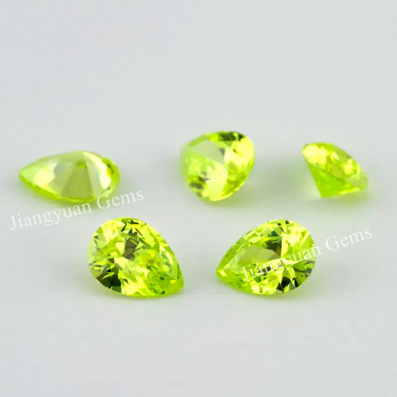 Size 3x5mm~10x12mm 5A Pear Cut Apple Green Cubic Zirconia Stone Loose CZ Synthetic Gemstone for Jewelry Making