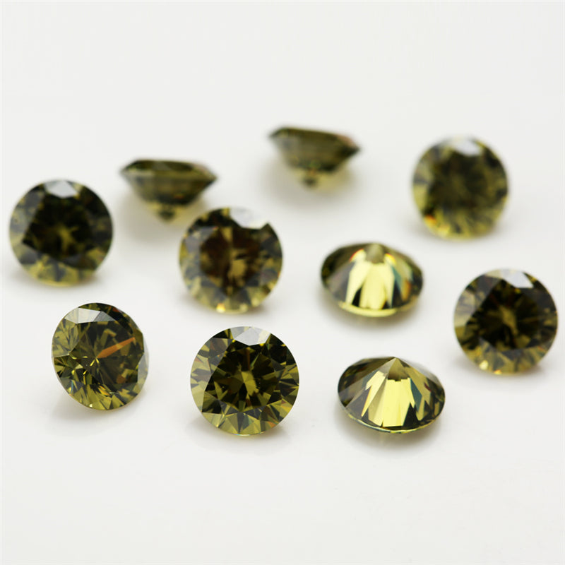 Size 0.8-12.0mm 5A Round Cut Olive Green CZ Stone Loose Cubic Zirconia Synthetic Gemstone for Jewelry