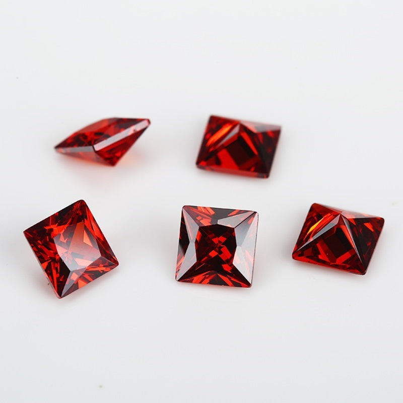 50pcs 1.5x1.5~10x10mm 5A Square Princess Cut Garnet Color CZ Stone Loose Cubic Zirconia Synthetic Gemstone for Jewelry
