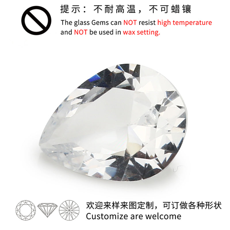 Size 3x5~10x12mm Pear Cut White Glass Stone Loose Synthetic Gemstone for Jewelry