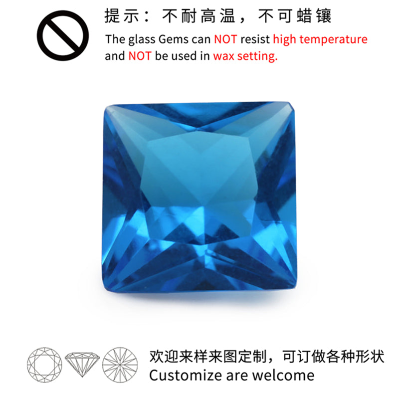 Size 3x3~10x10mm Square Princess Cut Dark Sea Blue Glass Stone Loose Synthetic Gemstone for Jewelry