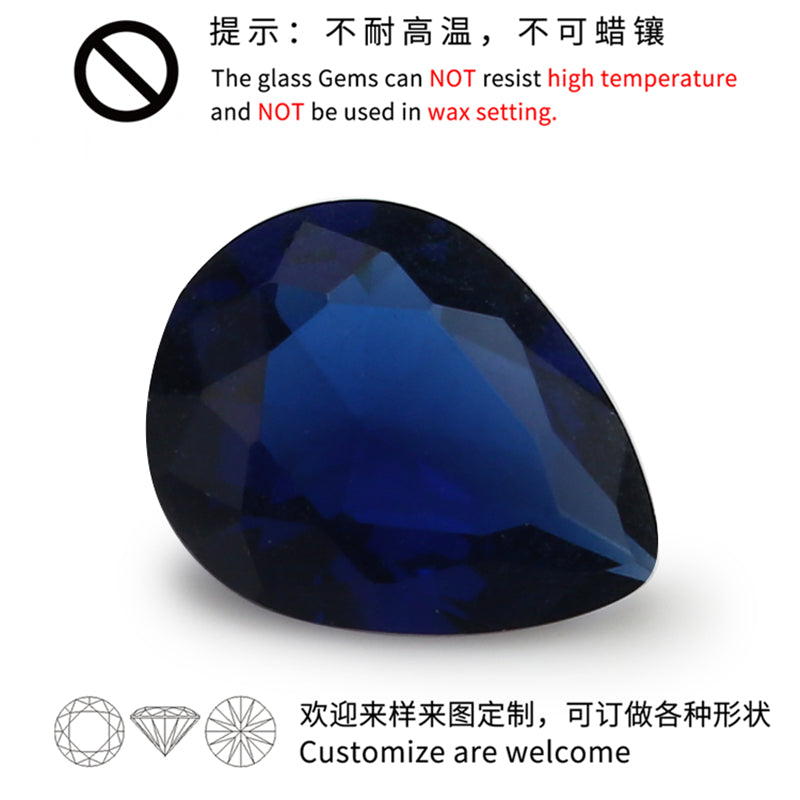 Size 3x5~10x12mm Pear Cut Blue Glass Stone Loose Synthetic Gemstone for Jewelry