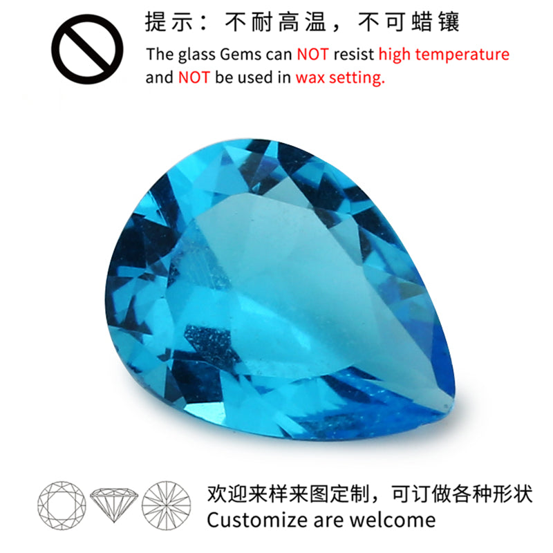 Size 3x5~10x12mm Pear Cut Dark Sea Blue Glass Stone Loose Synthetic Gemstone for Jewelry