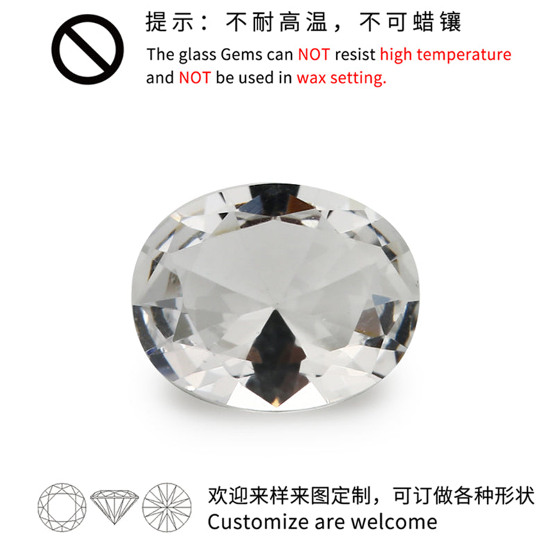 Size 3x5~10x12mm Oval Cut White Glass Stone Loose Synthetic Gemstone for Jewelry