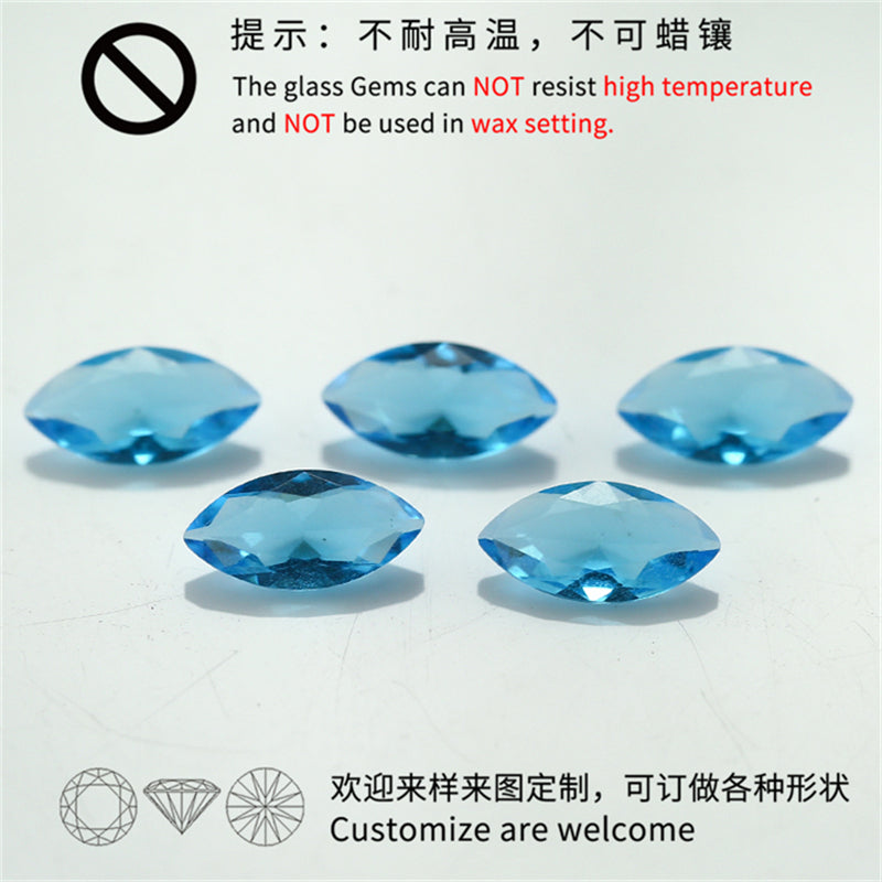 Size 3x6~8x16mm Marquise Cut Dark Sea Blue Glass Stone Loose Synthetic Gemstone for Jewelry