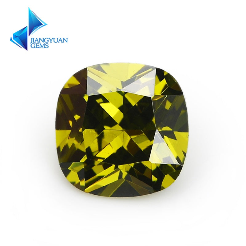 50pcs 4x4~10x10mm 5A Cushion Cut Olive Green CZ Stone Loose Cubic Zirconia Synthetic Gemstone for Jewelry