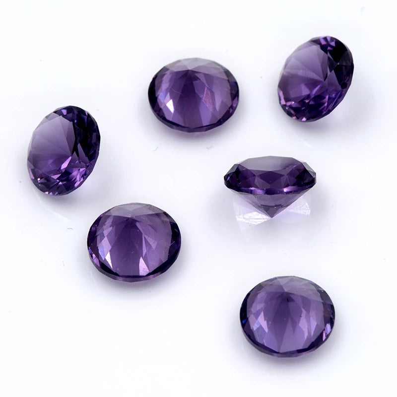 Size 4.0~10.0mm Round Cut AQ24 Violet Glass Stone Loose Synthetic Gemstone for Jewelry