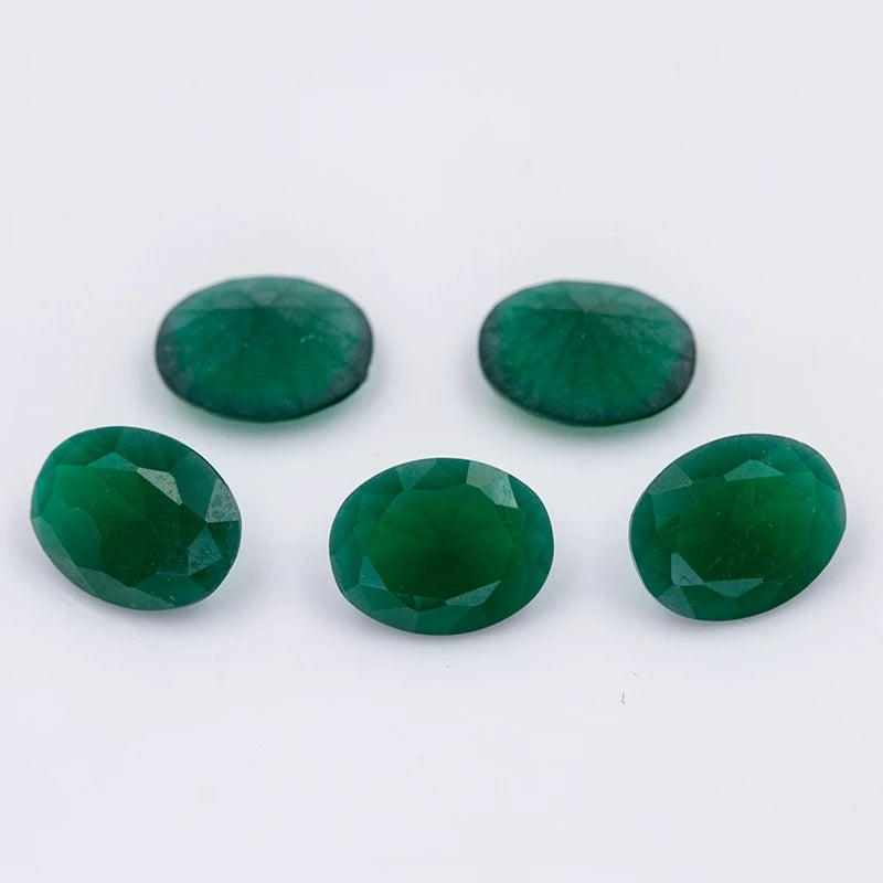 Size 3x5~10x12mm Oval Cut AQ28 Green Glass Stone Loose Synthetic Gemstone for Jewelry