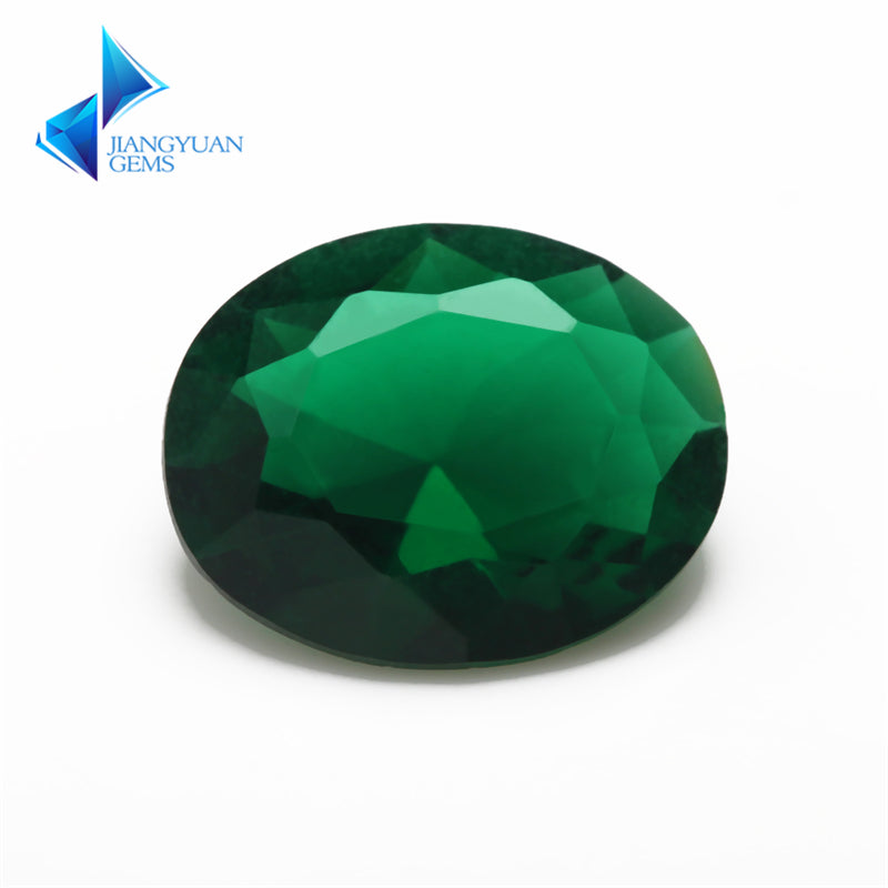Size 3x5~10x12mm Oval Cut Green Glass Stone Loose Synthetic Gemstone for Jewelry