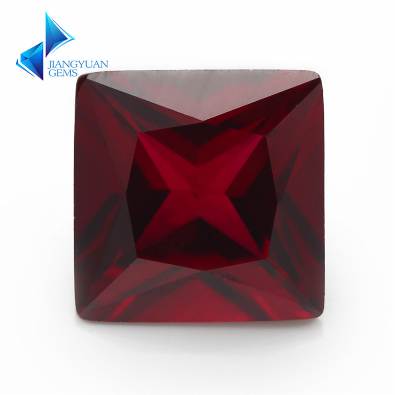 Size 2x2~10x10mm Square Princess Cut 8# Red Stone Loose Corundum Synthetic Gemstone for Jewelry