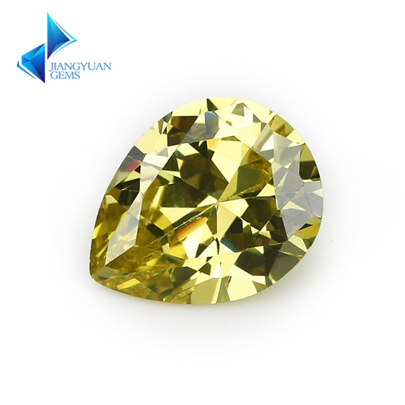 Size 3x5~10x12mm 5A Pear Cut Olive Yellow CZ Stone Loose Cubic Zirconia Synthetic Gemstone for Jewelry