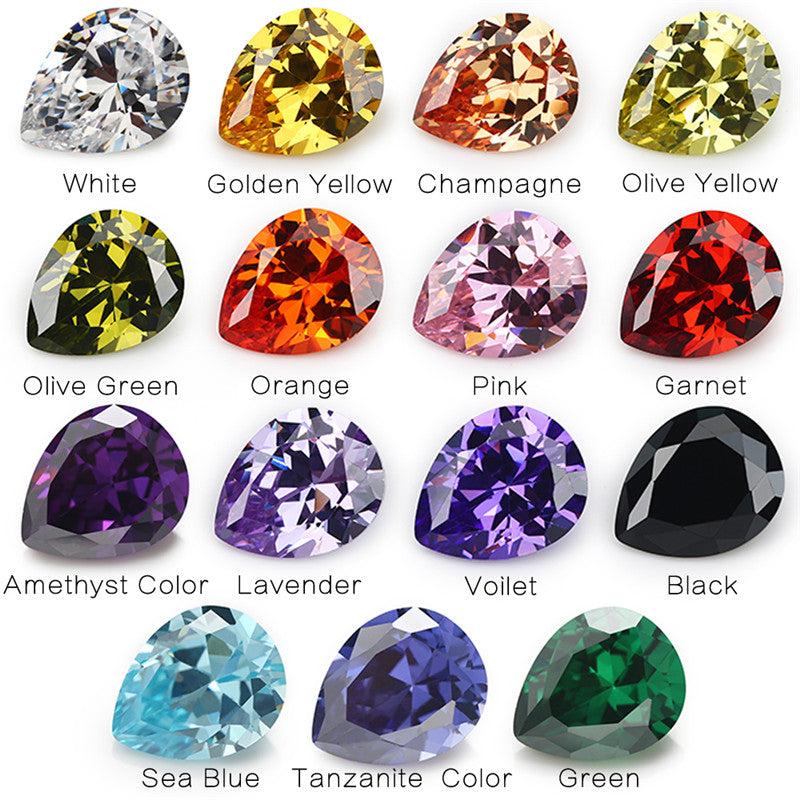 1PCS Per Colors Total 15pcs Size 4x6mm ~ 10x12mm Pear Shape Loose Synthetic Cubic Zirconia Stone