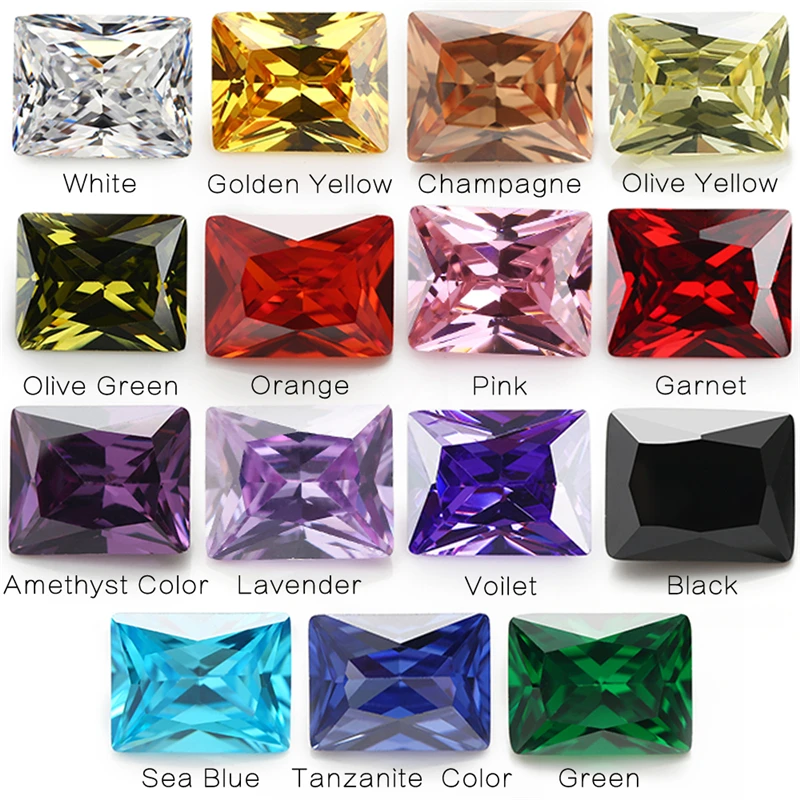 1PCS Per Colors Total 15pcs Size 4x6mm ~ 8x10mm Rectangle Shape Loose Cubic Zirconia Stone For Jewelry DIY