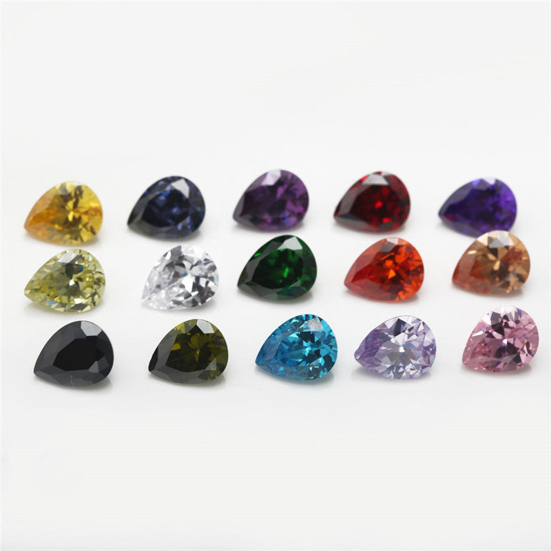 1PCS Per Colors Total 15pcs Size 4x6mm ~ 10x12mm Pear Shape Loose Synthetic Cubic Zirconia Stone