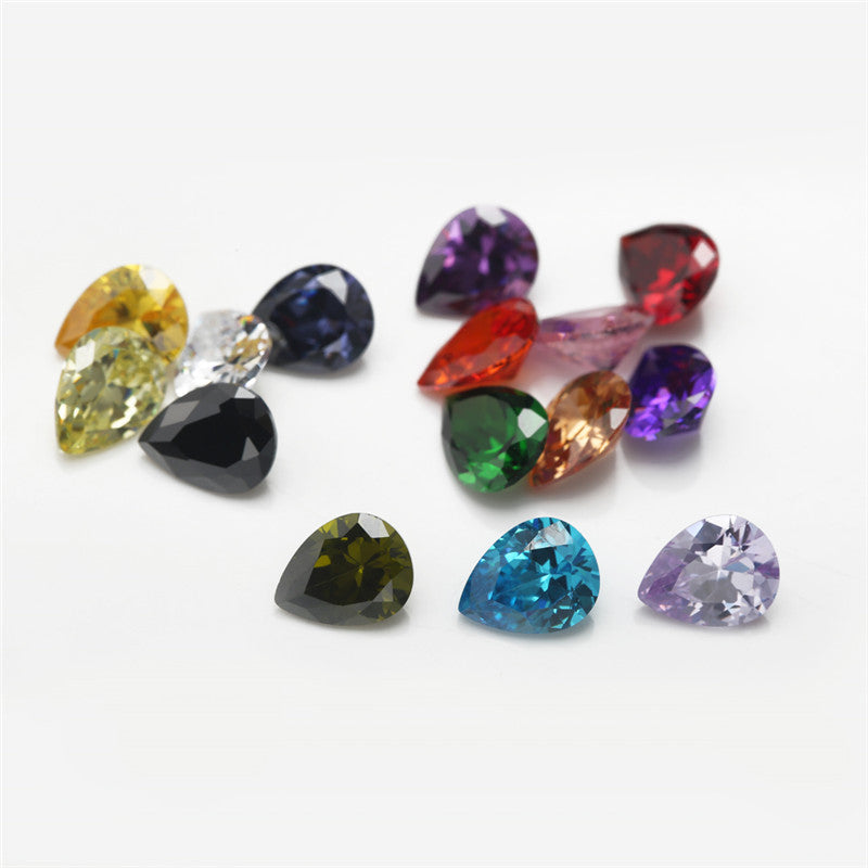 1PCS Per Colors Total 15pcs Size 4x6mm ~ 10x12mm Pear Shape Loose Synthetic Cubic Zirconia Stone