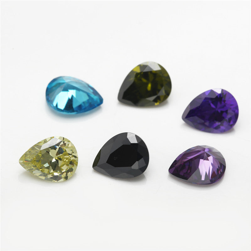1PCS Per Colors Total 15pcs Size 4x6mm ~ 10x12mm Pear Shape Loose Synthetic Cubic Zirconia Stone